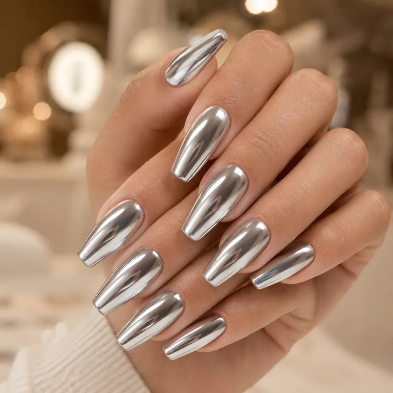 KI-erzeugtes Nageldesign: Chrome-Nägel