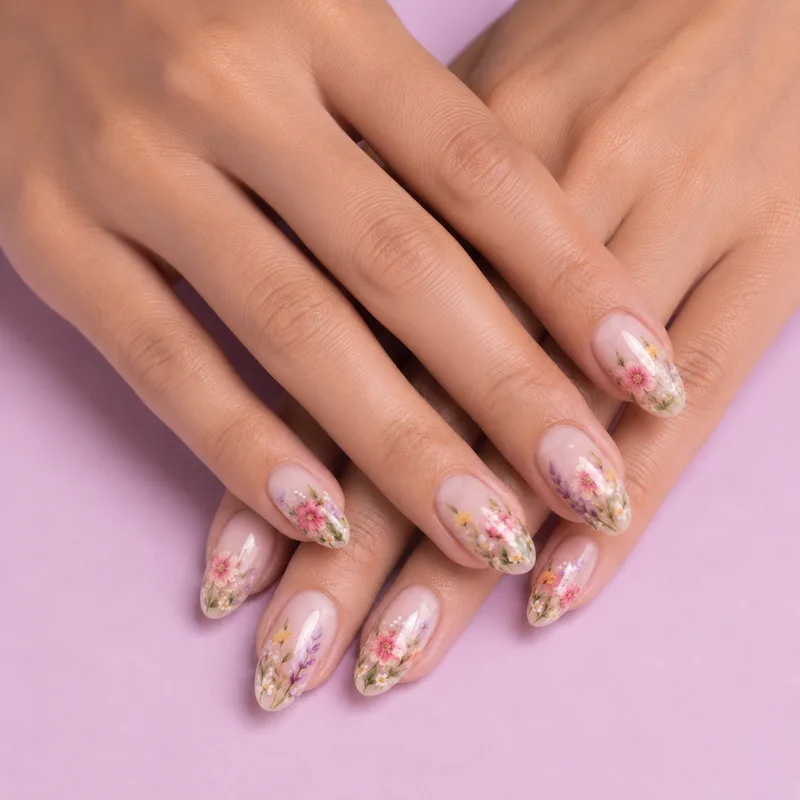 KI-erzeugtes Nageldesign: florale Nägel