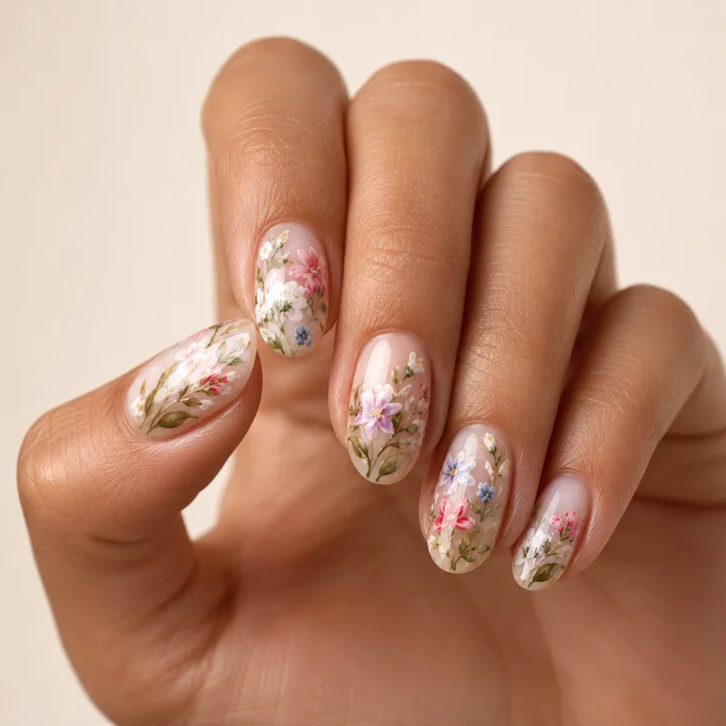 KI-erzeugtes Nageldesign: florale Nägel