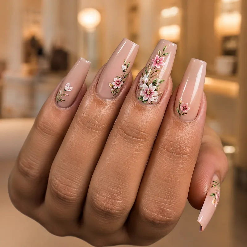 KI-erzeugtes Nageldesign: florale Nägel